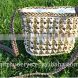 qingdao made GREY COLOR 3 kinds material straw women shoulder shopping bag