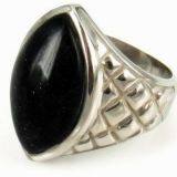 Black Gemstone Titanium Steel Ring Jewerly Silver For Mens