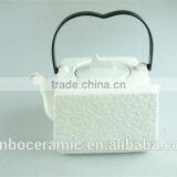 Stocklot Cheap White Porcelain Big Capacity Square Shape Teapot Iron Handle thumbnail-1