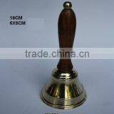 Wooden handle Brass Bell with metal lines with Mirror polish