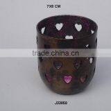 Metal Votive Made in Iron Two Tone Antique Brass and Purple Inside Heart Pattern thumbnail-1