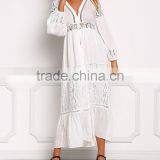 Off White Lace Trim Button Down Maxi Dress Long Frock Design HSd5221 thumbnail-3