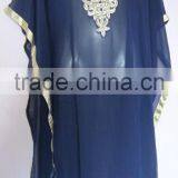 BLUE EMBROIDERED Georgette CAFTAN Kaftan Tunic Poncho Zip Cover up thumbnail-1