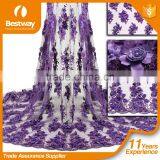 Hot Design Bestway 3d Flower French Tulle Lace Fabric With Beads And Stones For Party Dress FL0167 thumbnail-1