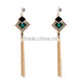 New Design Square Green Semi-precious Metal Chain Tassle Necklace Fashion Chain Fringe Pendant Earrings for Girlfriend Gifts thumbnail-1