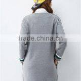 Female Hemp Grey Long-sleeved Straight Front Piece Print Dress thumbnail-1