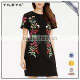 Short Sleeve Summer Women Black Embroidery Dress Design thumbnail-1