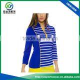 New Style Nine Points Sleeve White Stripe Standard Collar Women Golf Sweatshirt In Royalblue thumbnail-1