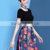 2016 Little Fresh Knitted Top and Floral Chiffon Short Sleeve A-line Dress With Waist Belt thumbnail-1