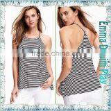 Latest Designs Sexy Ladies White Black Striped Tank Tops thumbnail-4