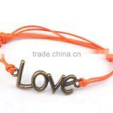 2PCs Antique Bronze Love Faux Suede Leather Cord Charm Bracelets thumbnail-4