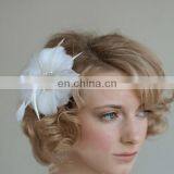 Europe Customed Women's Bridal Floral Headpiece Feather& Pearl Beaded Hair Decoration Graceful Head Band For Wedding Dress