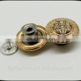 New Customized Acrylic Rhinestones Button for Women't Clothing, Gold Diamond Metal Buttons