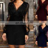 LAITE D2167 Amazon Hot Sales Fashion Christmas Women V-neck Bodycon Sequins Dresses Sexy Club Party Dresses thumbnail-4