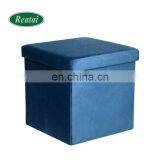Reatai Blue Tufted Velvet Storage Folding Dine Indoor Stool Ottoman Chair thumbnail-6