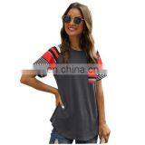 2020 Spring and Summer New Short-sleeved European and American Women's Striped Print Stitching Tops Hot Ladies T-shirts thumbnail-1
