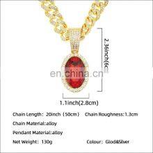 Hip Hop Square Vintage Pendants Rhinestone Gem Twist Chain Necklace Emerald Ruby HIpHop Necklace Chain thumbnail-3