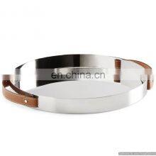 Stainless Steel Round Tray With Leather Handle thumbnail-1