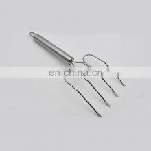 Durable Kitchen Stainless-Steel Bbq Grill Rotisserie Meat Fork Turkey Chicken Lifter Fork thumbnail-3