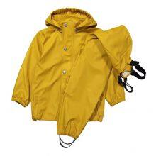 Custom Wholesale Outdoor Waterproof Jacket Bib Overall Yellow PU Raincoat Rain Suit for Kids & Toddler thumbnail-4
