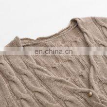 New Fashion Casual Cardigan Single Breasted V-Neck Cable Knitted Cashmere Solid Pattern With Pearl Button Autumn Season Sweater thumbnail-4