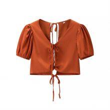 New Style Women's Blouses With Bubble Sleeves and Bow Ties in Europe and America. Bubble Sleeves. thumbnail-2