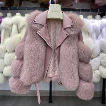 Nueva chaqueta de piel entera de piel de zorro, estilo de moto femenino corto y chaqueta de piel adelgazante del mismo estilo que las celebridades de Internet thumbnail-4