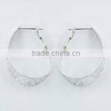 Plain 925 Sterling Silver Earrings Sparkling Hammered Oval Hoops thumbnail-1