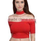 Factory New Basic Cut Out Choker Top off Shoulder High Neck Crop Top Bralette thumbnail-1