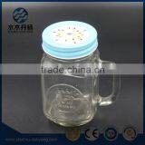 Fancy 400ml Clear Mason Jar Glass Drinking Jar With Handle