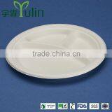 PL-09-3 9 Inches Diposable Sugarcane 3 Compartment Divided Round Dinner Plates Quality Choice thumbnail-1