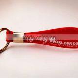 Red Silicone Loop Keychain Keyring With Stainless Steel Ring and Printed Logo thumbnail-1