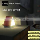 Multi-functional Tiny House Design 4 Port USB Hub, Touch Sensor LED Night Light, Creative USB Hub With Smartphone Holder thumbnail-1