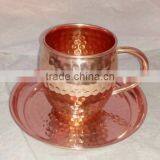100% COPPERTISAN BARREL HAMMERED DRINKING MUG FOR MOSCOW MULE WITH COPPER PLATTER thumbnail-1