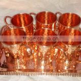 FDA APPROVED 100% PURE COPPER MOSCOW MULE DRINKING MUGS SET WITH COPPER SERVING TRAY