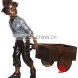 Casting Bronze Garden Statue Boy With Hand Buggy for Sale thumbnail-1