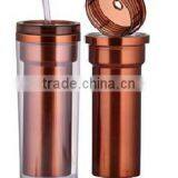 350ml/450ml Stainless Steel Inner Steel Outer Plastic Double Layer Cup With Straw thumbnail-4