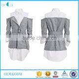 2017 New Design Cold Shoulder Long Sleeve Fake 2 Piece Shirt thumbnail-1