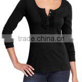 Women's Long Sleeve t Shirt With Ruffled Placket