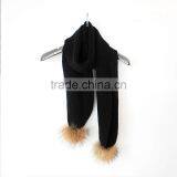 Myfur Adult Winter Striped Scarf With Real Natural Raccoon Fur Pom Poms thumbnail-2