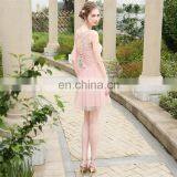HS1616 Knee Length Evening Party Pink Flower Appliqued Bridal Dress Bridesmaid Gowns thumbnail-5