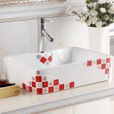 Simple Red Color Modern Design Tabletop Ceramic Sanitary Ware Square Wash Hand Basin With One Hole for Bathroom Used