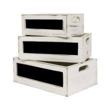 White washed Wood Nesting Storage Crates with Chalkboard