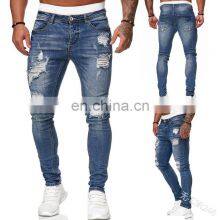 Manufacturers Wholesale Custom-made Holes Grind White Slim-fit Denim Trousers Fashion Slim-fit Plus Size Men's Trousers thumbnail-3