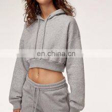 Loose Fit Best Gym Workout Fitness Drop Shoulders Ladies Cropped Top Pullover Cotton Ladies Chenille Patch Hoodies for Women thumbnail-1