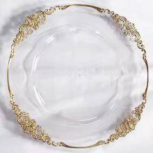 Wholesale Luxury 13 Inch Floral Edge Gold Plastic Charger Plates Wedding For Dinner Event Decoration