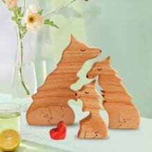 Wood Carved Wolf King Warm Family Jigsaw Puzzle Set thumbnail-5