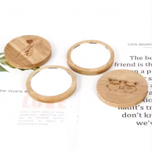 Low Quantity Carved Logo Bamboo Round Mirror Portable Mini Round Makeup Mirror Bamboo Hand Mirror in a Wooden Frame thumbnail-4