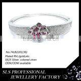 2015 May Latest Flower Style Wholesalers Jewelry 925 Sterling Silver White Gold Plating Bracelet Connected Ring -SLS thumbnail-5