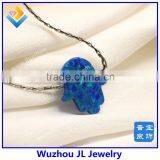 Silver Hamsa Bracelet / Synthetic Opal Blue Opal Bracelet thumbnail-1